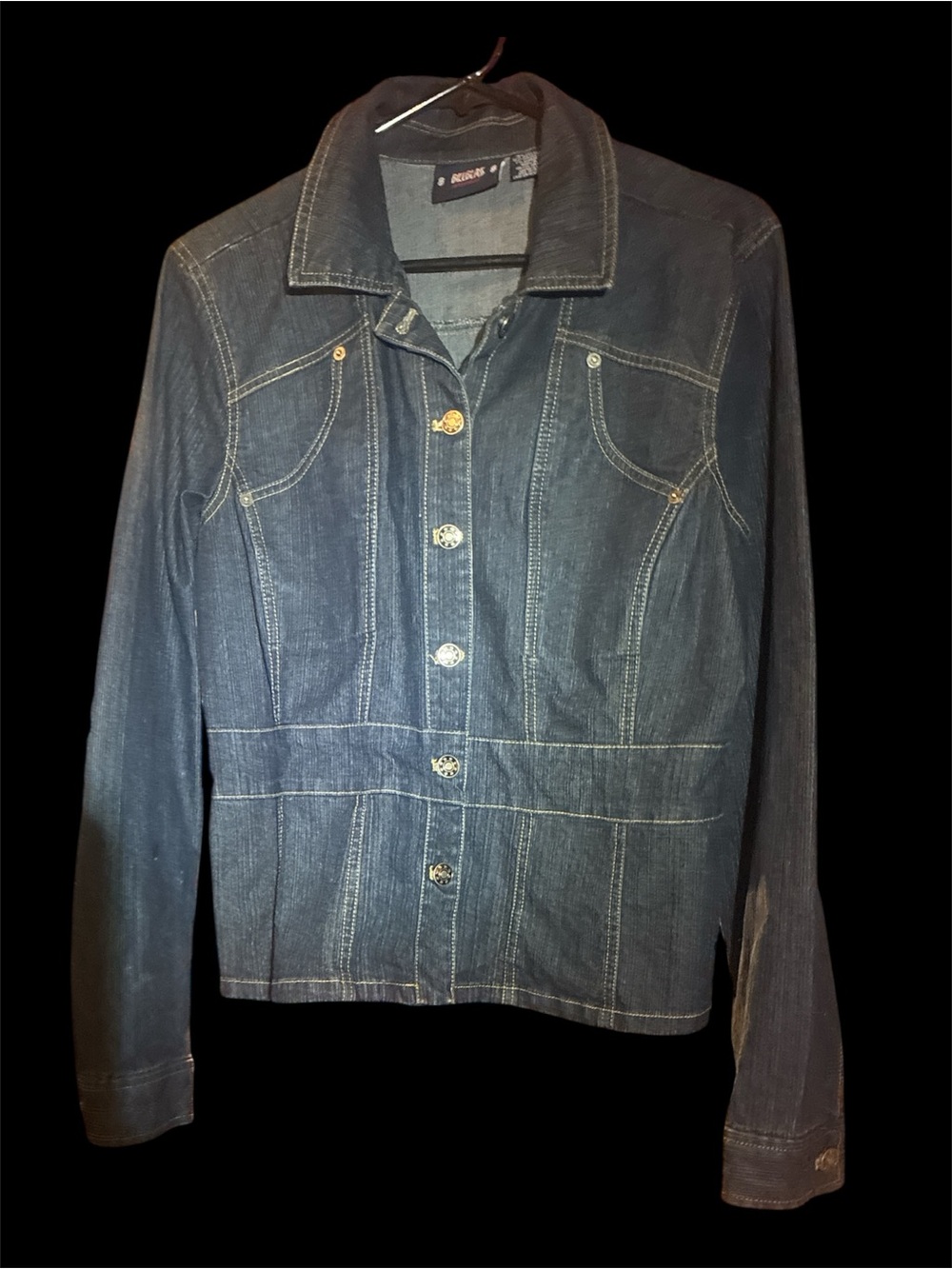 Vintage Bill Blass Fitted Denim Jacket Dark Wash Y2K 90s Stretch Jean Coat PL